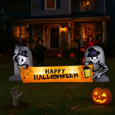 9.6FT Large Halloween Inflatable Decorations Skeleton Tombstone Banner, Outdoor Decorations Blow Up Yard Decor With Built-in LEDs For Halloween Holiday Party Outdoor Garden Yard Lawn Decor