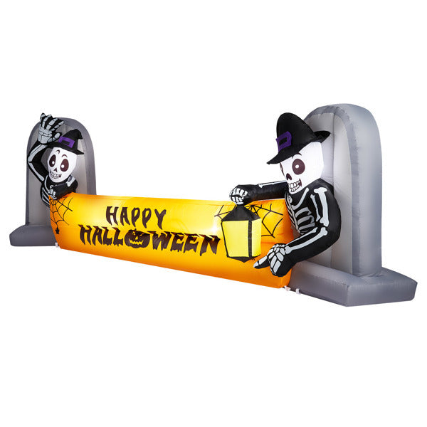 9.6FT Large Halloween Inflatable Decorations Skeleton Tombstone Banner, Outdoor Decorations Blow Up Yard Decor With Built-in LEDs For Halloween Holiday Party Outdoor Garden Yard Lawn Decor