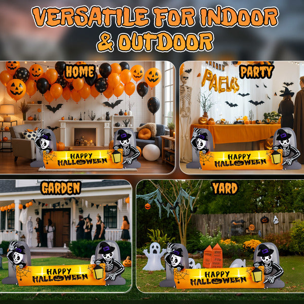 9.6FT Large Halloween Inflatable Decorations Skeleton Tombstone Banner, Outdoor Decorations Blow Up Yard Decor With Built-in LEDs For Halloween Holiday Party Outdoor Garden Yard Lawn Decor